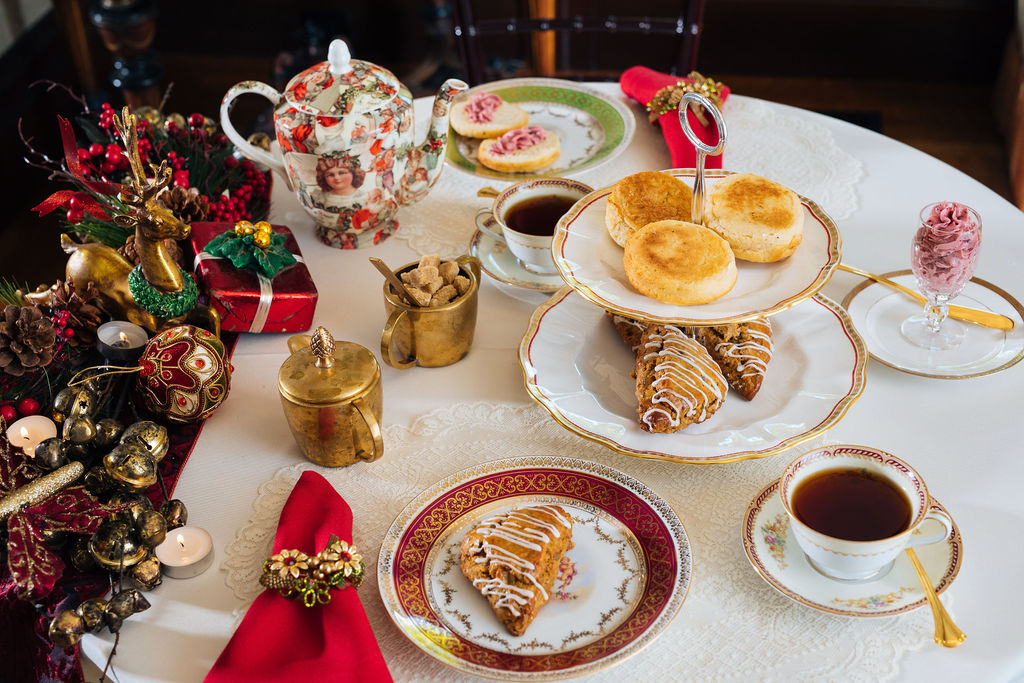 holiday-themed canapés and tea